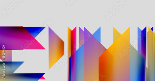 Abstract geometric shapes, vibrant colors, modern design. Gradient hues create dynamic visual texture. Composition feels energetic, playful.
