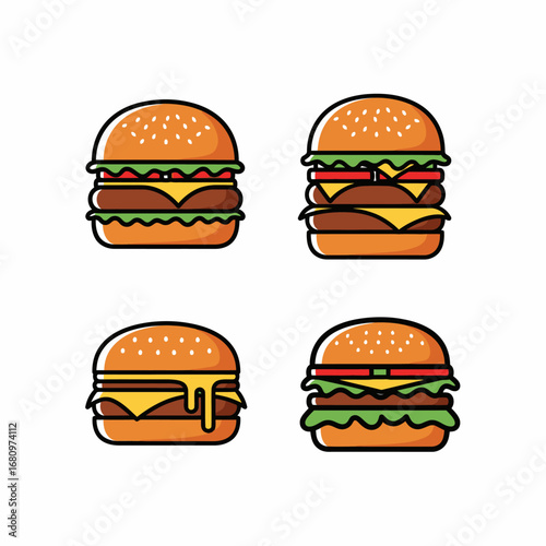 Four Delicious Burger Illustrations.
