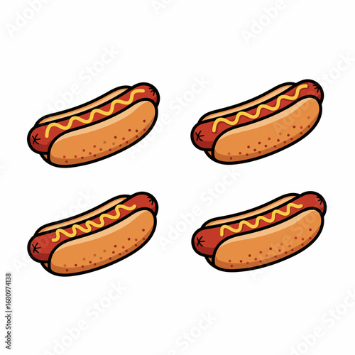 Four Hot Dogs Ready to Eat.