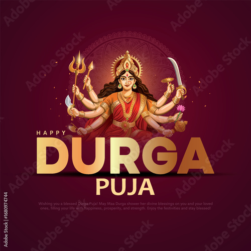 Indian festival, Goddess Maa Druga in Happy Durga Puja. Subh Navratri background. Creative vector illustration design	
