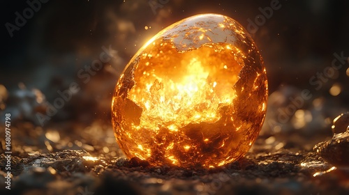 Illuminated egg with glowing interior luminous sphere fiery core concept for fantasy themes