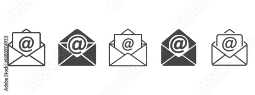 set of mail envelope icon, email envelope icon set – line and solid variants with mail and document symbols, mail, email, and envelope icon set