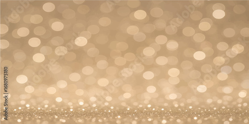 Golden and bright Christmas bokeh lights decorate a sparkling holiday background