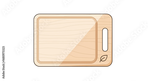 Aesthetic wooden cutting board illustration with handle and leaf motif