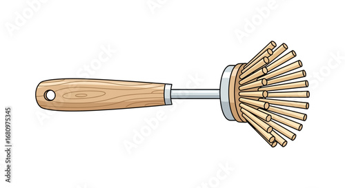 Artistic depiction of a wooden dish brush with detailed handle grains