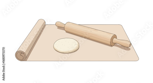 Baking preparation illustration with dough and rolling pin drawing art