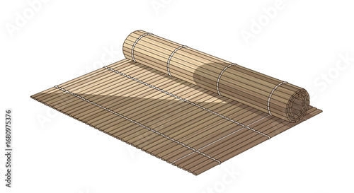 Bamboo sushi rolling mat illustration for culinary applications isolated