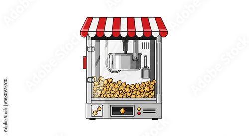 Charming Vintage-Style Popcorn Machine Illustration on a Clean White Background