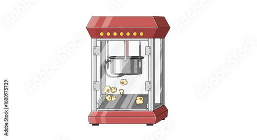 Delightful popcorn machine illustration evoking cinematic nostalgia