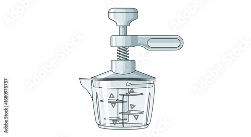 Detailed close-up of a modern hand-operated food chopper equipment