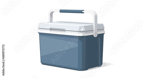 Detailed illustration of a blue and white portable cooler with handle