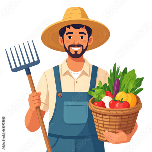 Male farmer flat design illustration with vegetables