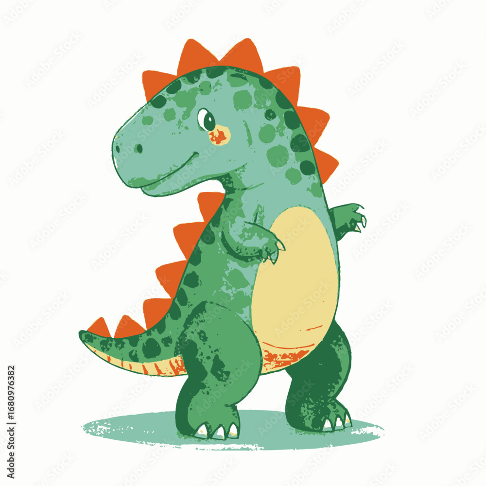Fototapeta premium A beautifully illustrated watercolor composition showcasing a variety of small and large dinosaurs, including a gentle apatosaurus, a playful baby triceratops