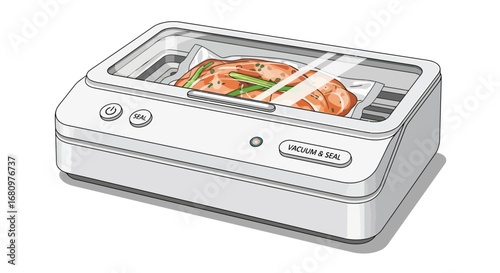 Illustration of a vacuum sealer preserving food with freshness technique