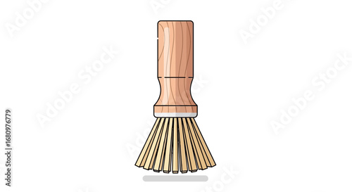 Illustration of a wooden dish brush for kitchen cleaning purposes
