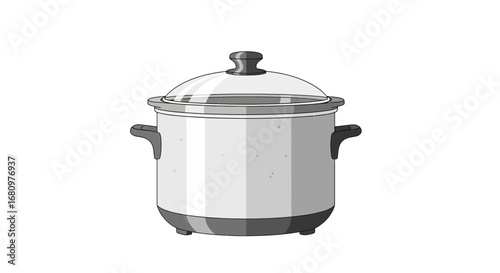 Illustrative slow cooker with transparent lid on clean white background