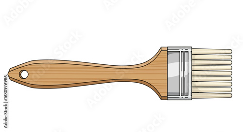Isolated cartoon paintbrush with wooden handle for artistic expression
