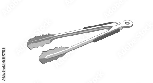 Isolated kitchen tongs on white, metal food tool, simple illustration
