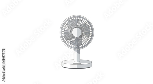 Isolated minimalistic illustration of a gray table fan against a white backdrop