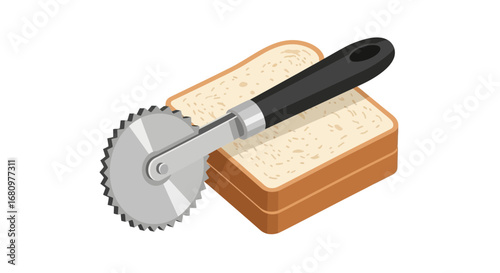 Isometric view of slice bread with a pastry cutter, food concept