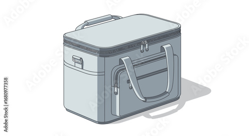 Isometric vector illustration of a gray cooler bag for picnics and travel