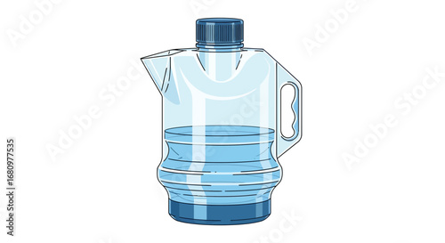 Minimalist illustration of a clear water jug with a partially filled liquid