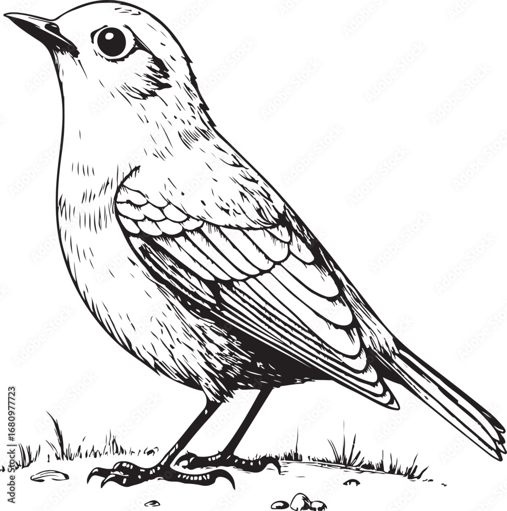 Fototapeta premium Detailed Sketch of a Bird Standing on Ground drawing