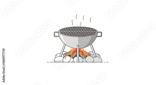 Modern Grill Illustration with a Fire Pit for Outdoor Cooking Fun