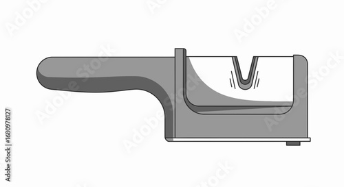 Monochrome cartoon depiction of a hand-held kitchen knife sharpener tool