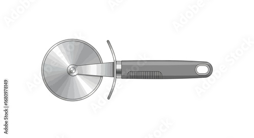 Monochrome image displaying a pizza cutter against a white background