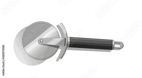 Monochrome pizza cutter with ergonomic handle ready for culinary use