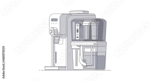 Sleek gray home water purifier system with filtration technology, minimalism