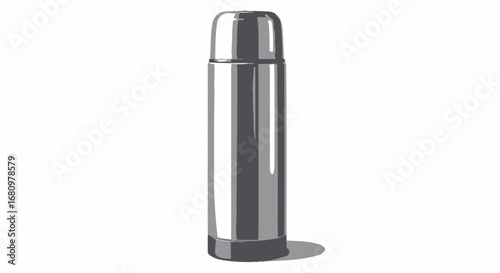 Sleek metallic thermos illustration in silver and grey tones