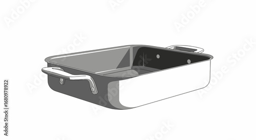 Stylized metal roasting pan illustration with shadows on white background