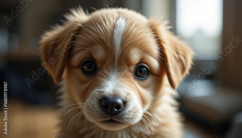 Cute Puppy Portrait Adorable Golden Puppy Dog with Expressive Eyes