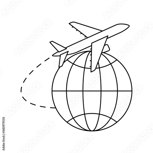 Airplane with globe icon. Air travel and tourism item.