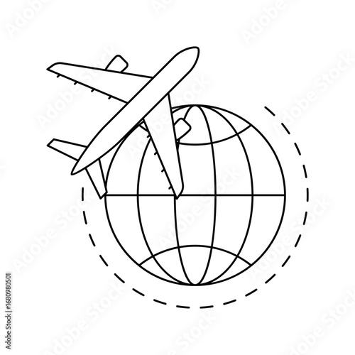 Airplane with globe icon. Air travel and tourism item.