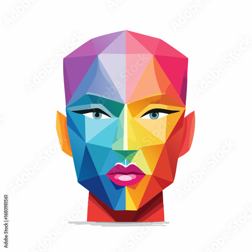 Stylized digital illustration of a woman's face with a spectrum of colors representing pride and diversity