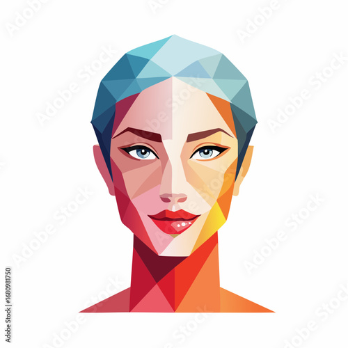 Geometric low poly style portrait of a beautiful woman. Abstract creative concept of modern beauty and digital vector art