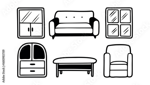 Modern minimalist furniture icons for interior design and home decor projects