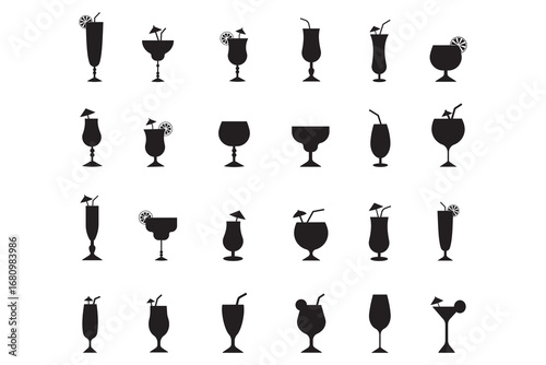 Collection of Cocktail and Drink Silhouettes. set of cocktails on white background.