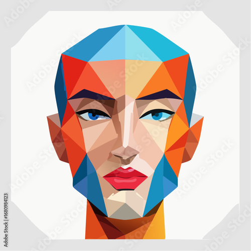 Striking futuristic portrait created in a low-poly style, a conceptual representation of digital identity and modern personality