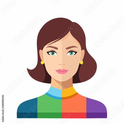 Vector art portrait of a young woman symbolizing LGBTQ pride, diversity, and the concept of self-acceptance