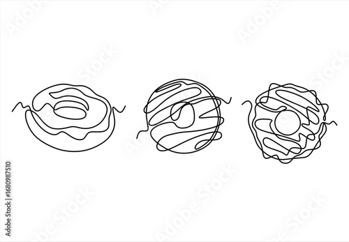 Donuts Line Art Minimalist Sweet. Logo in Line Art. line icon-continuous line drawing. Editable stroke. 