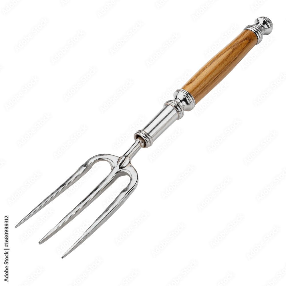 Obraz premium A heavy-duty pitchfork with polished steel tines, isolated on a white background