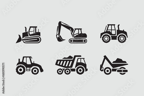 Heavy dump truck machinery icons vector