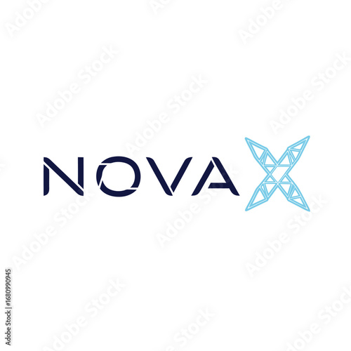 Clean corporate logo featuring sleek dark lettering NOVA and a light blue crystalline X design