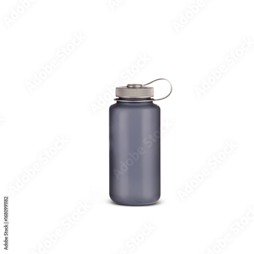 Gray Nalgene Water Bottle with Metal Cap and Loop on White Background reusable hydration