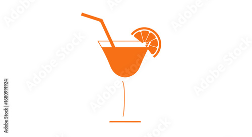 Refreshing orange juice in a tall glass with a straw and a slice of orange garnish