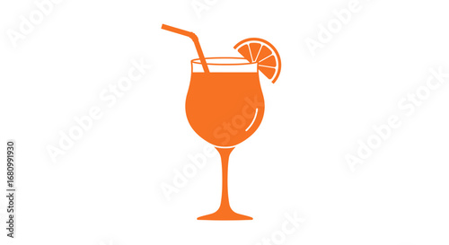 Refreshing orange juice in a tall glass with a straw and a citrus slice garnish